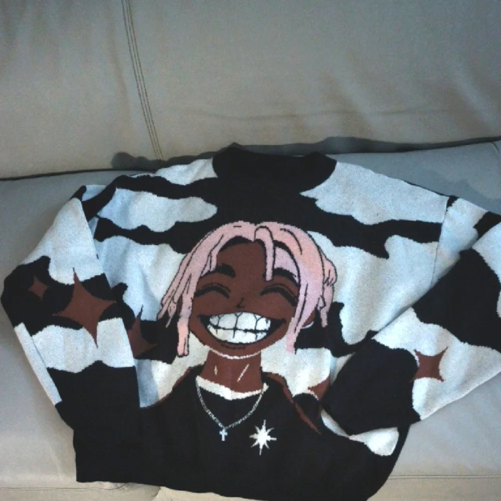 Boys Graphic Knit Sweater - Streetwear Smiling Character - Size 10